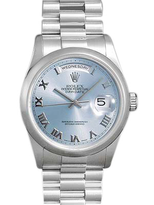 Rolex Day Date Blue Roman Dial President Bracelet Mens Watch 118206blr In Blue / Platinum