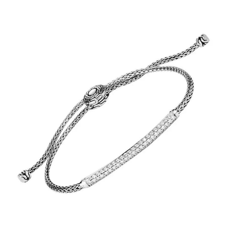 John Hardy Classic Station Pull Through Bracelet With Diamond - Bbp901192dixm-l In Silver-tone