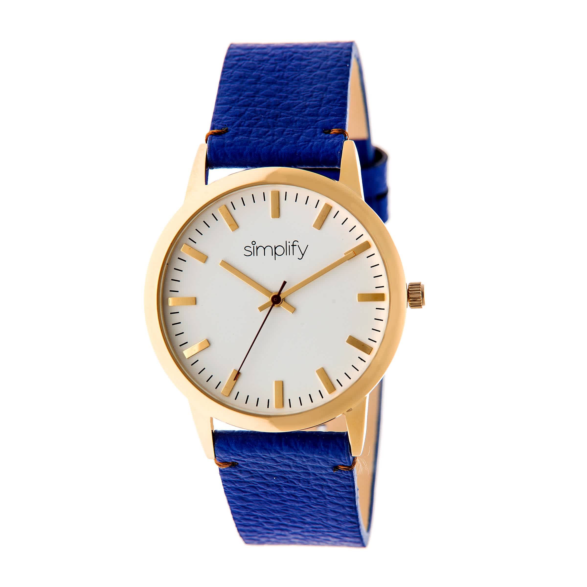 Simplify The 2800 White Dial Blue Leather Unisex Watch Sim2804 In Blue / Gold / Gold Tone / White