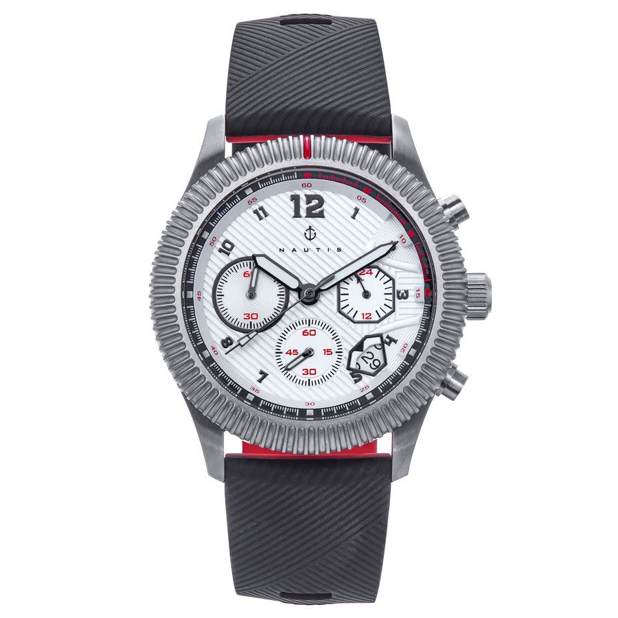 Nautis Meridian Chronograph Quartz White Dial Mens Watch Naun100-1 In Black / Silver / White