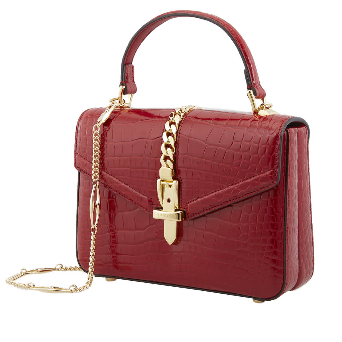 Gucci Sylvie 1969 Crocodile-embossed Leather Mini Top Handle Bag In Red