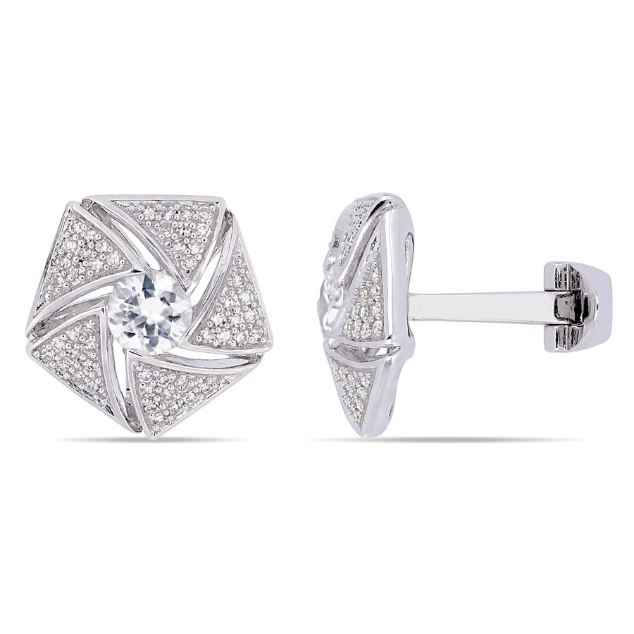 Amour 1 3/4 Ct Tgw White Sapphire And 1/2 Ct Tw Diamond Cluster Cufflinks In Sterling Silver