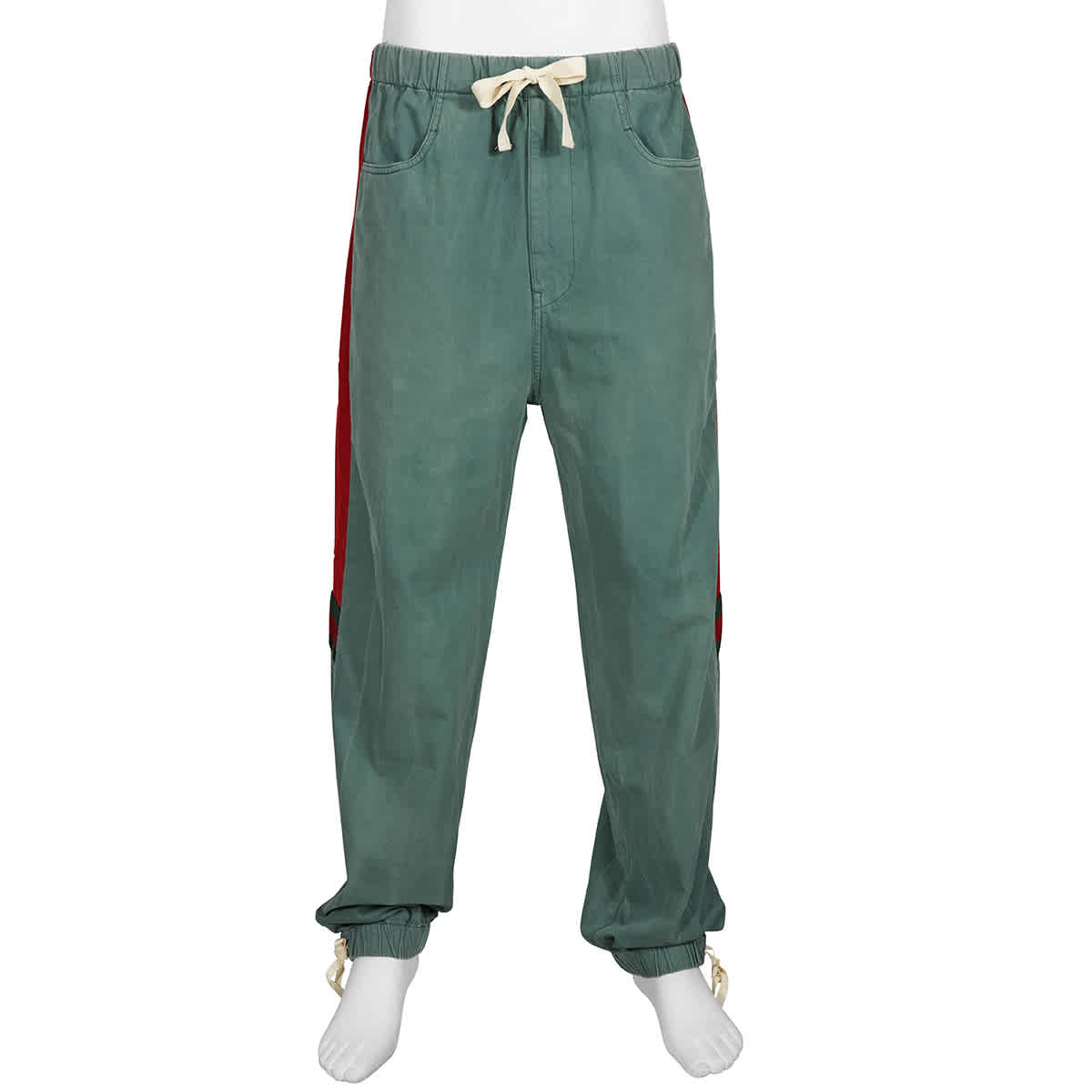 Gucci Mens Green Denim Loose Jogging Web Pants In Blue,green,red