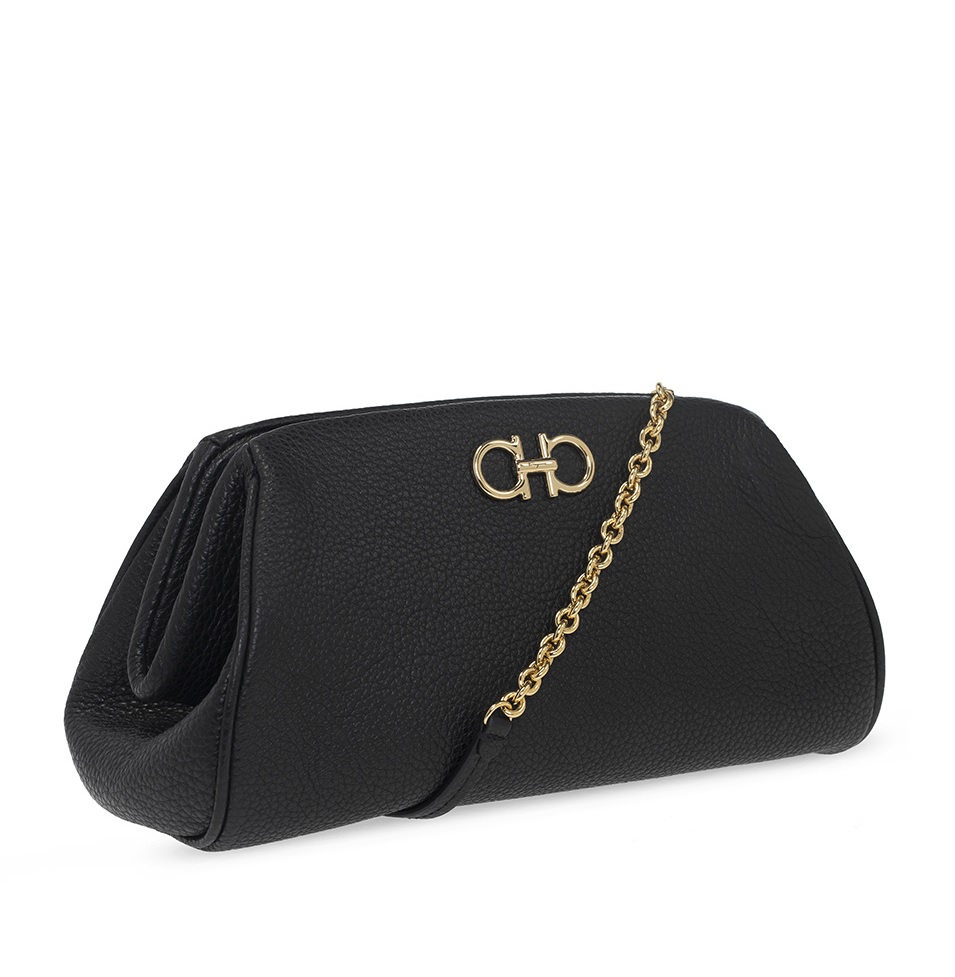 FERRAGAMO GANCINI MINI LEATHER CLUTCH WITH STRAP