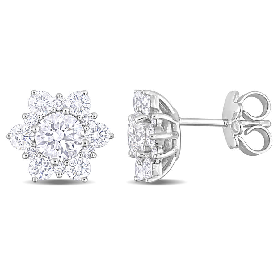 Amour 2 1/6ct Tdw Diamond Sunburst Stud Earrings In 14k White Gold