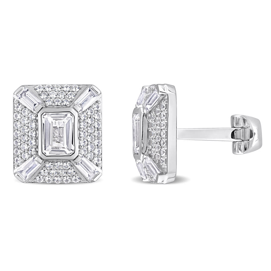 Amour 5-3/4ct Tgw Octagon Baguette And Round-cut Created White Sapphire Cufflinks In Sterling Silver In White