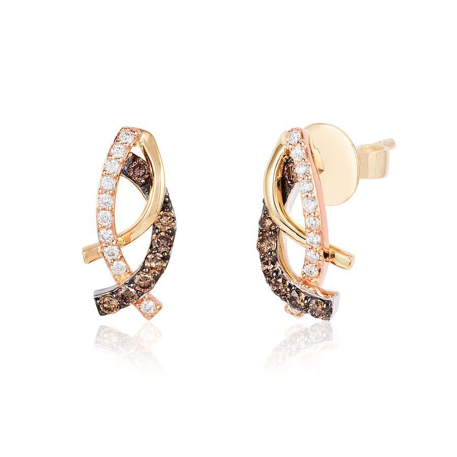 Le Vian Ladies Chocolate Diamonds Earrings Set In 14k Tri Color Gold In Tri-color