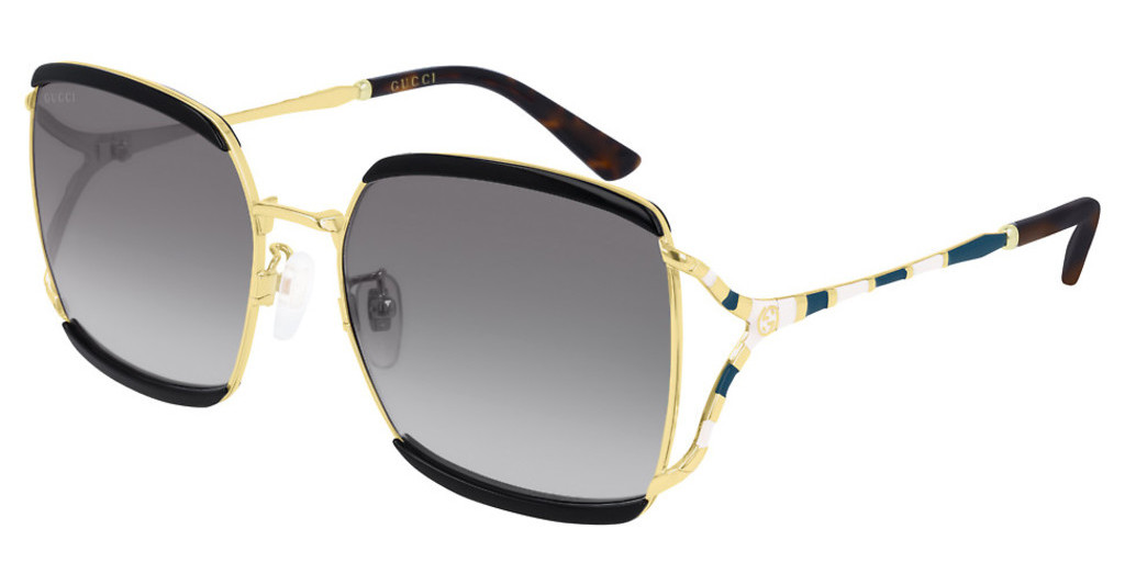 Gucci Grey Gradient Rectangular Ladies Sunglasses Gg0593sk-004 59 In Black,gold Tone,grey