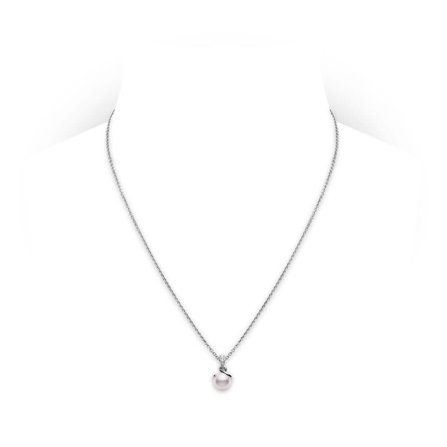 Mikimoto 18k White Gold 8mm Cultured Akoya Pearl & Diamond Twist Pendant Necklace