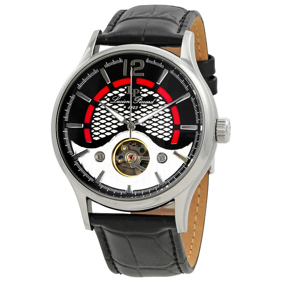 Click to view more detailed imagery on our partner's website Lucien Piccard Transway Open Heart Automatic Mens Watch Lp-15038-01 In Black,silver Tone