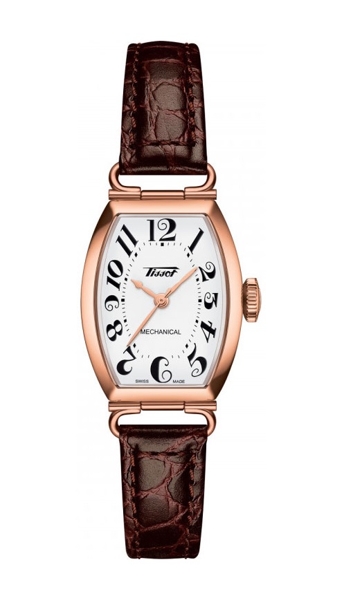 Tissot Heritage Hand Wind White Dial Ladies Watch T128.161.36.012.00 In Brown / Gold Tone / Rose / Rose Gold Tone / White