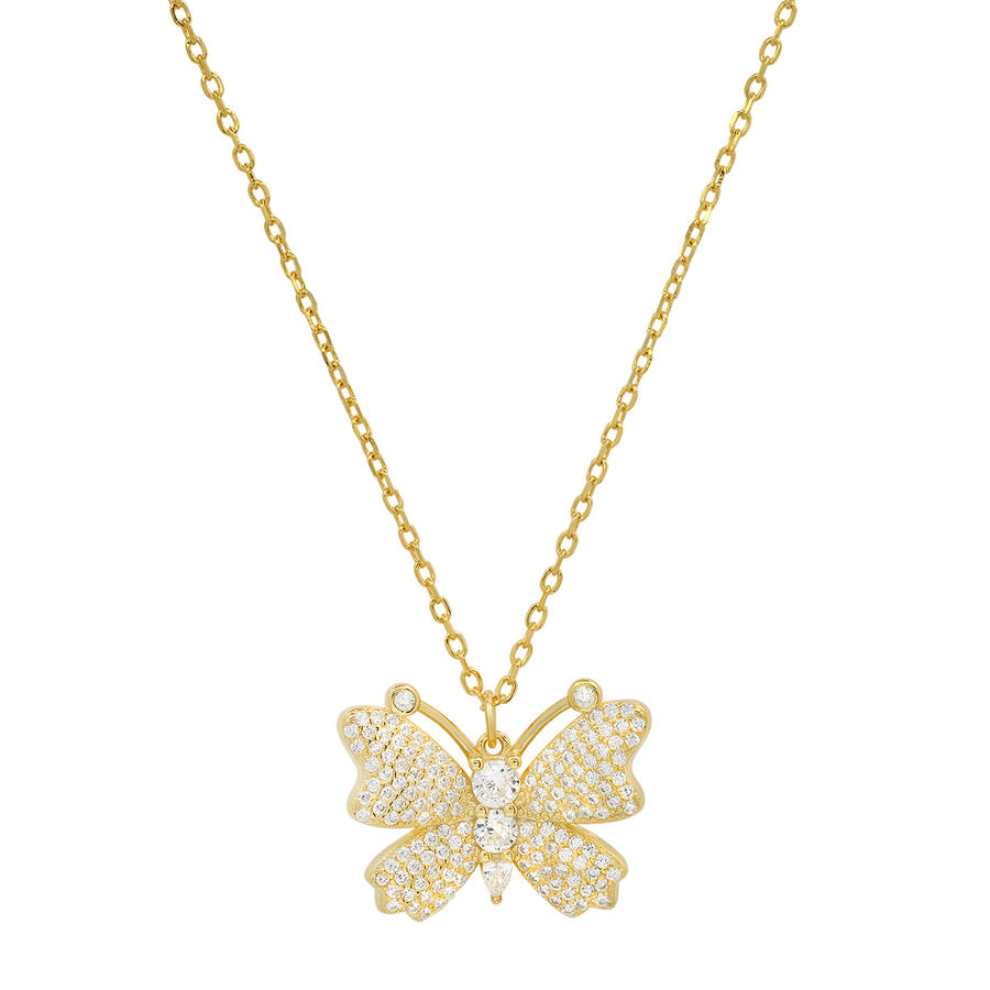 Kylie Harper Gold Over Silver Butterfly Diamond Cz Pendant In Gold-tone