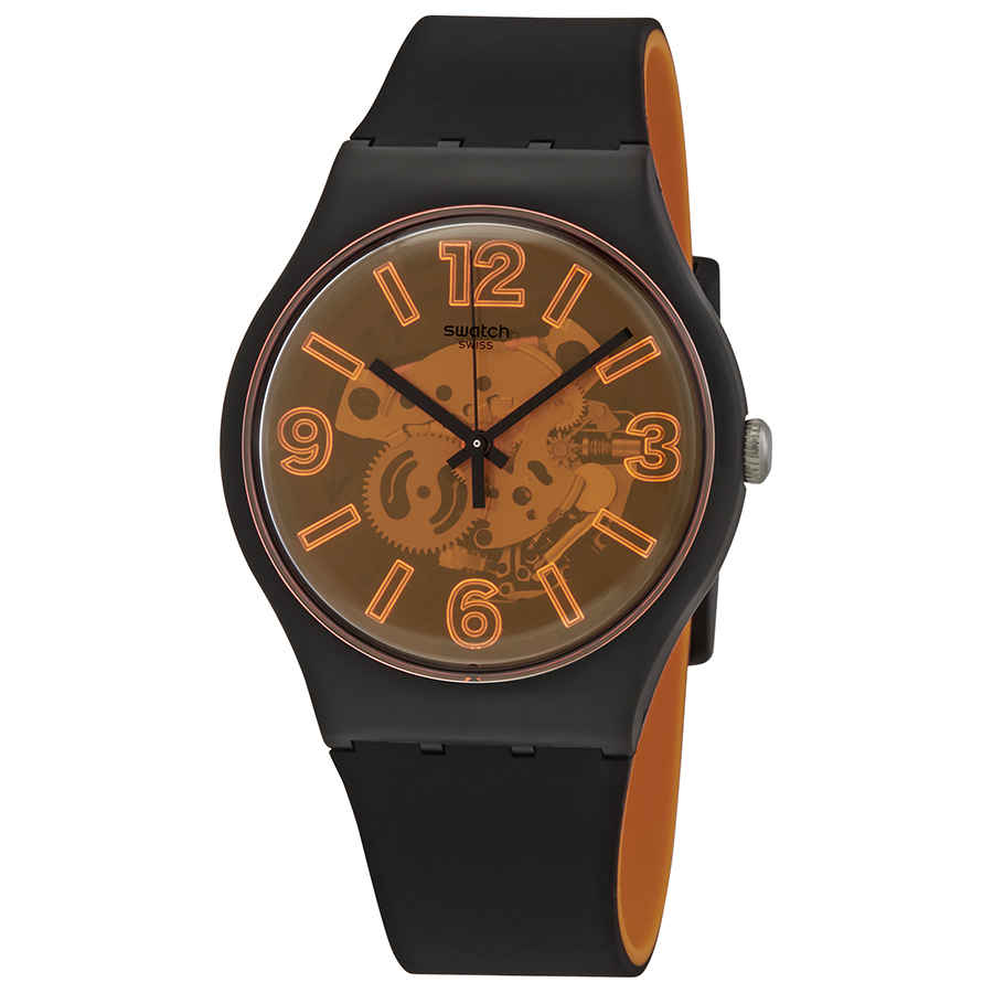 swatch black and orange watch