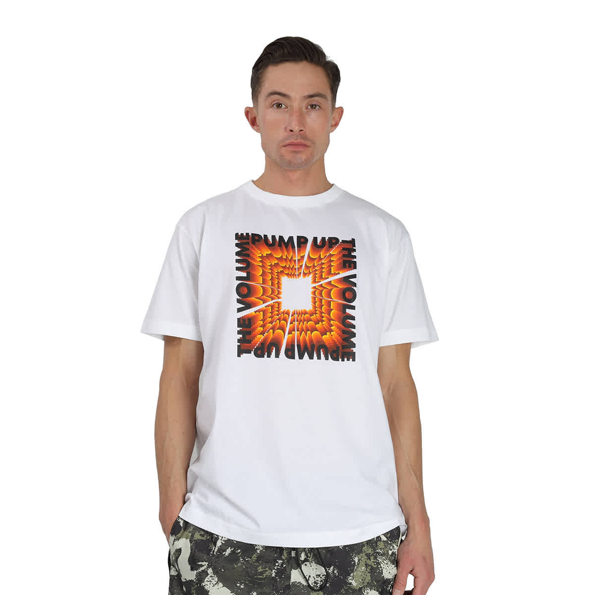 Marcelo Burlon County Of Milan Pump Up The Volume Slogan T-shirt In White/orange