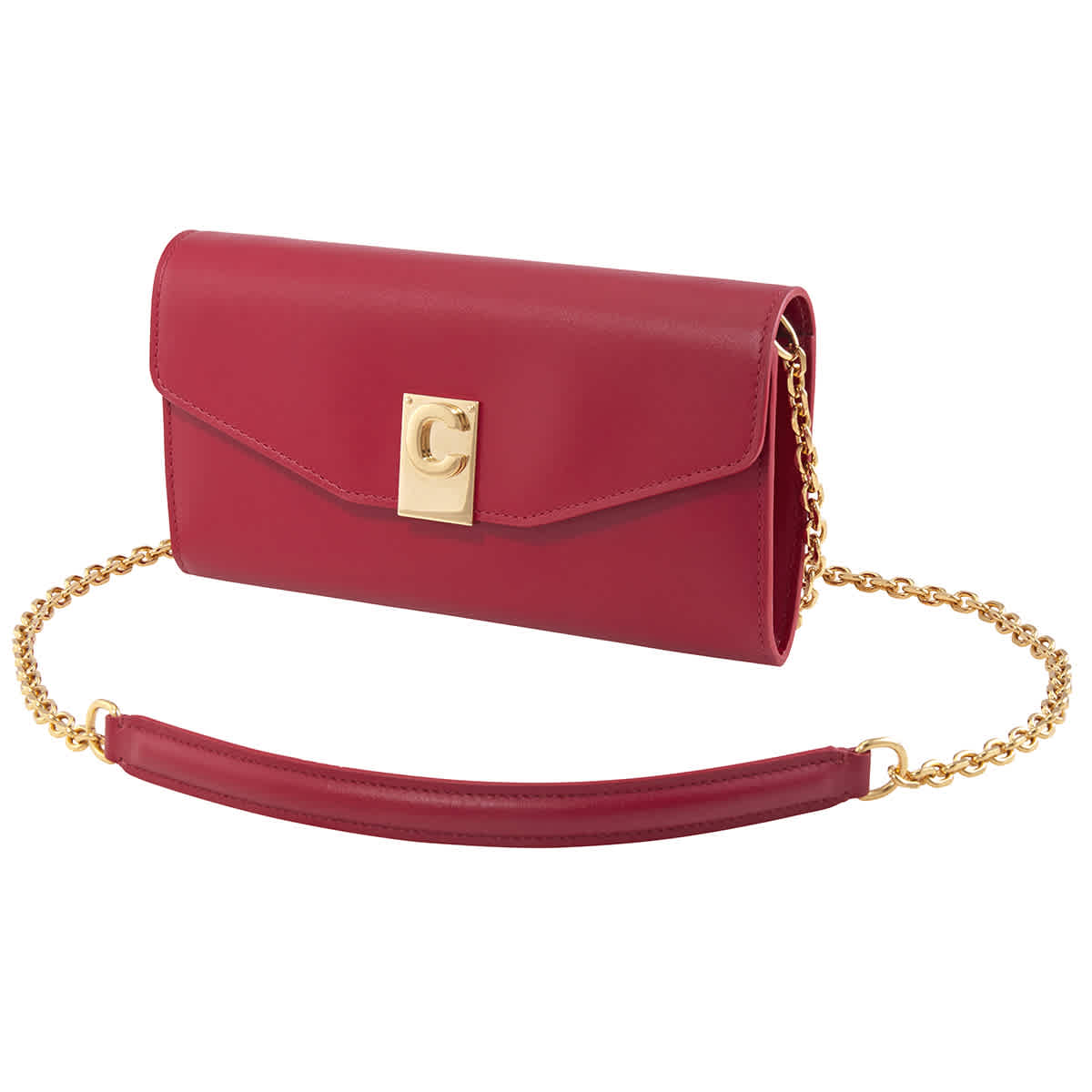 Celine Signature C Shiny Smooth Calfskin Wallet On Chain - Red