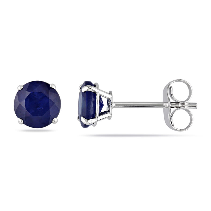 Amour Sapphire Stud Earrings In 14k White Gold In White