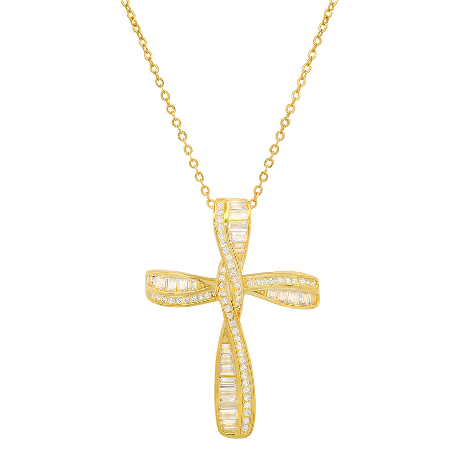 Kylie Harper Gold Over Silver Baguette Diamond Cz Cross Pendant In Gold-tone