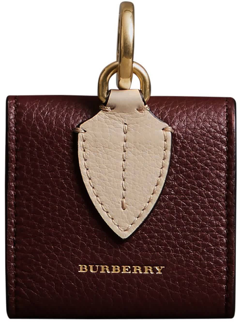 Burberry Small Square Leather Coin Case Charm In Deep Claret/limestone