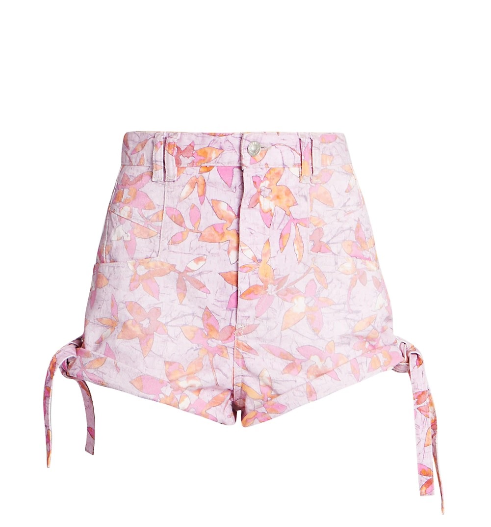 Isabel Marant Naesqui Floral Side-tie Denim Shorts In Pink