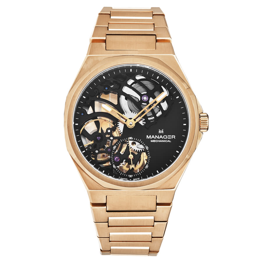 Manager Revolution Hand Wind Black Dial Mens Watch Man-rm-09-rm In Black / Gold Tone / Rose / Rose Gold Tone