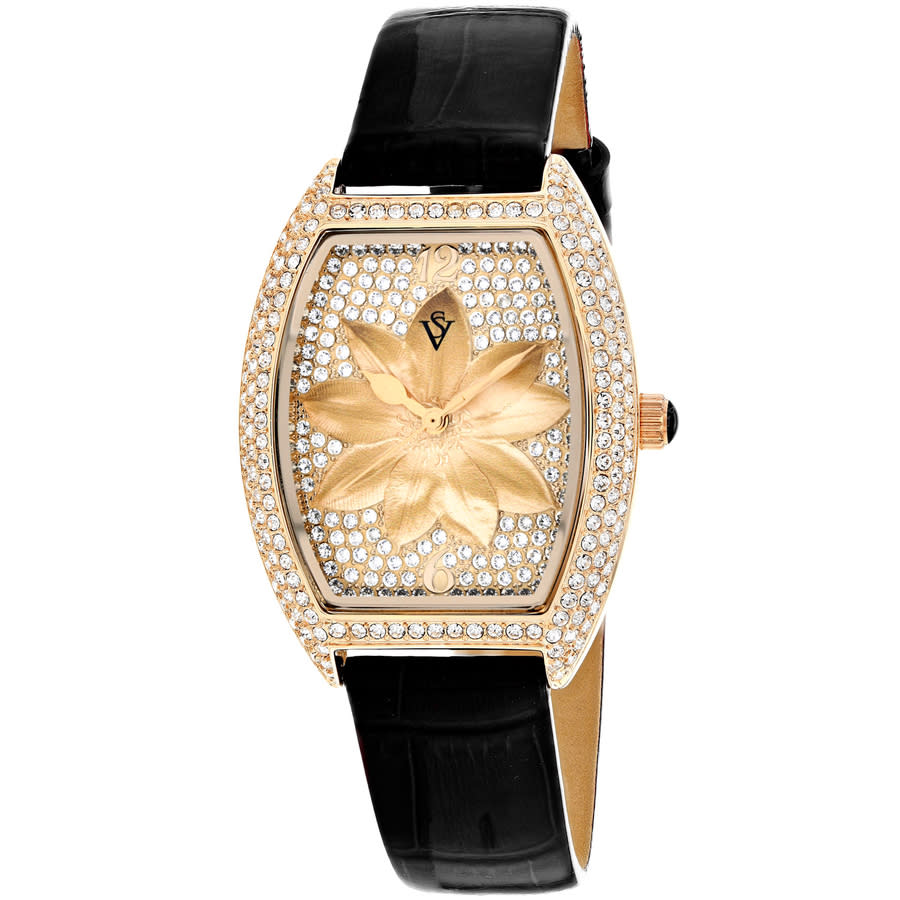 Shop Christian Van Sant Lotus Quartz Rose Gold Dial Ladies Watch Cv4856 In Black / Gold / Gold Tone / Rose / Rose Gold / Rose Gold Tone