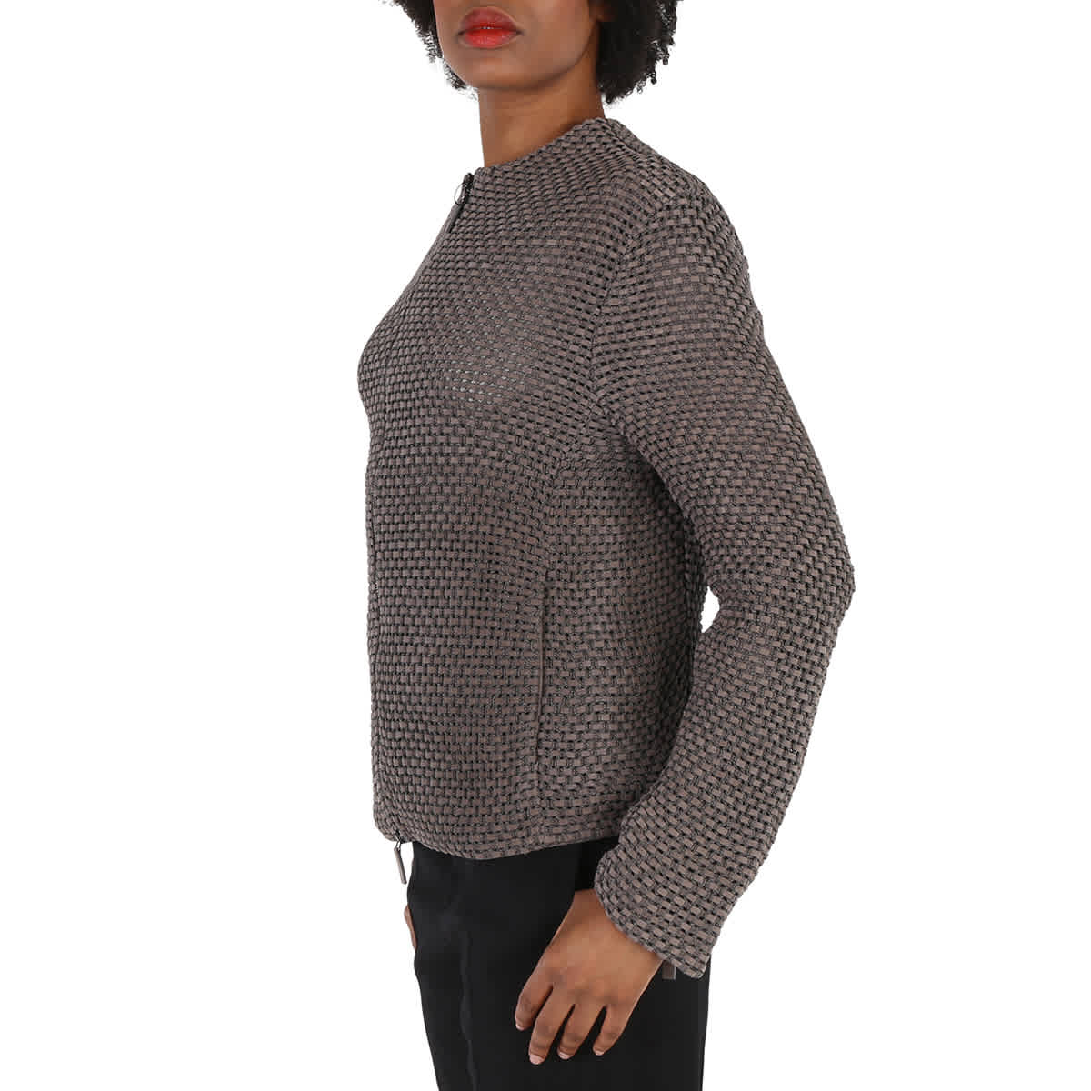 Emporio Armani Grey Knit-jacquard Jacket In Grey