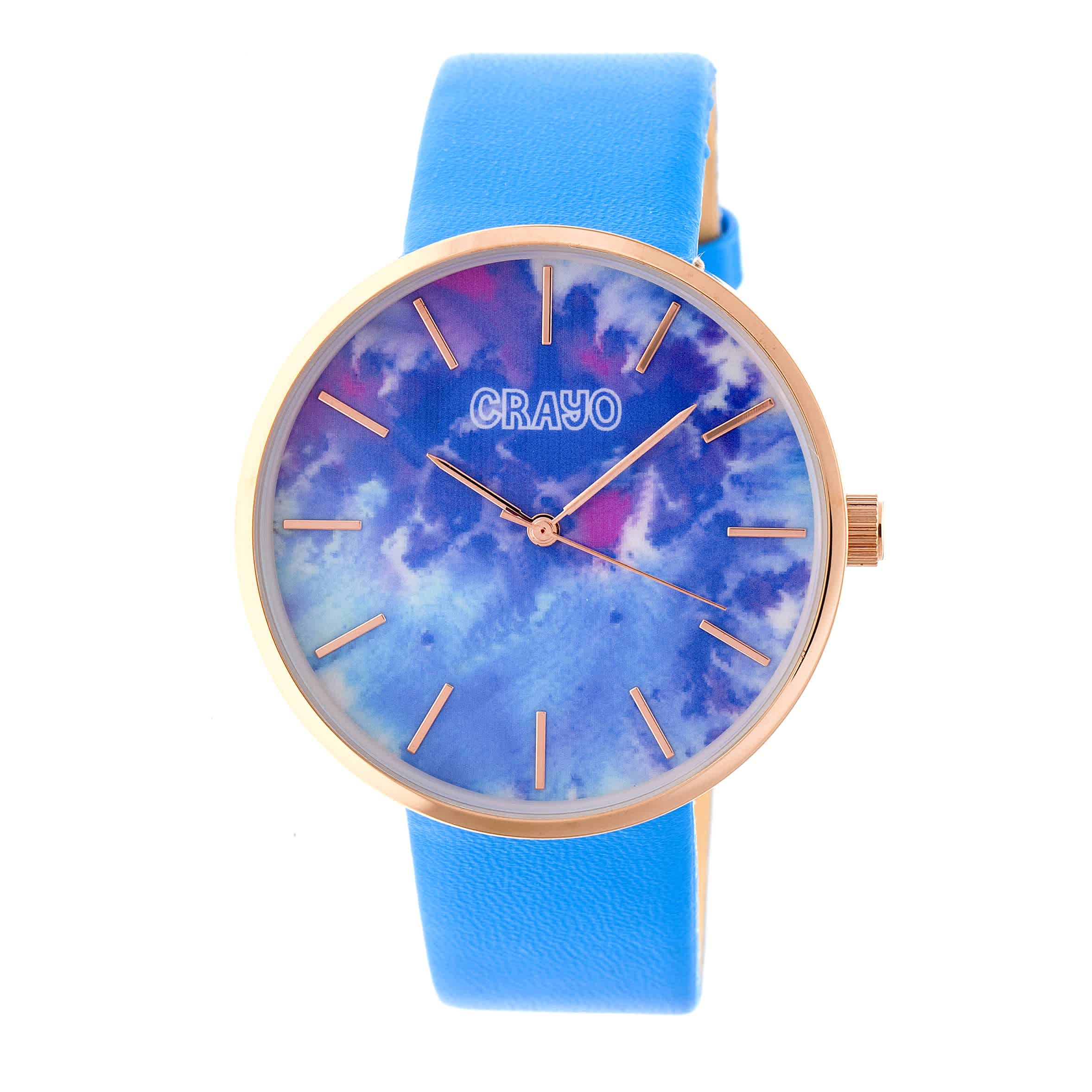 Shop Crayo Swirl Multicolor Dial Blue Powder Leatherette Watch Cracr4204 In Blue / Gold Tone / Rose / Rose Gold Tone