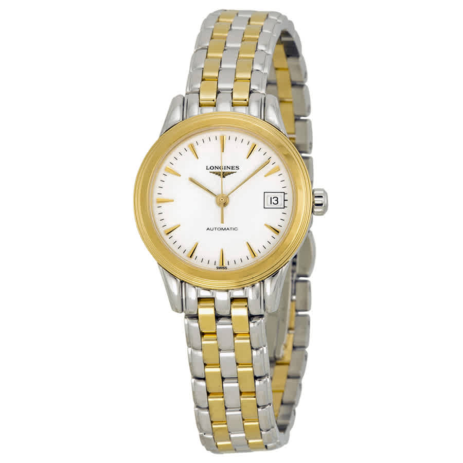 Pre-owned Longines Flagship Les Grandes Two-tone Ladies Watch L42743227 In Two Tone  / Gold Tone / Skeleton / White