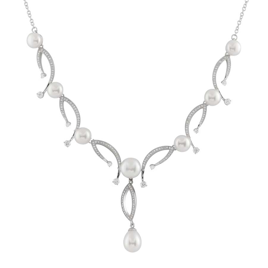 Bella Pearl Y Shaped Fancy Sterling Silver Pearl Necklace In Silver