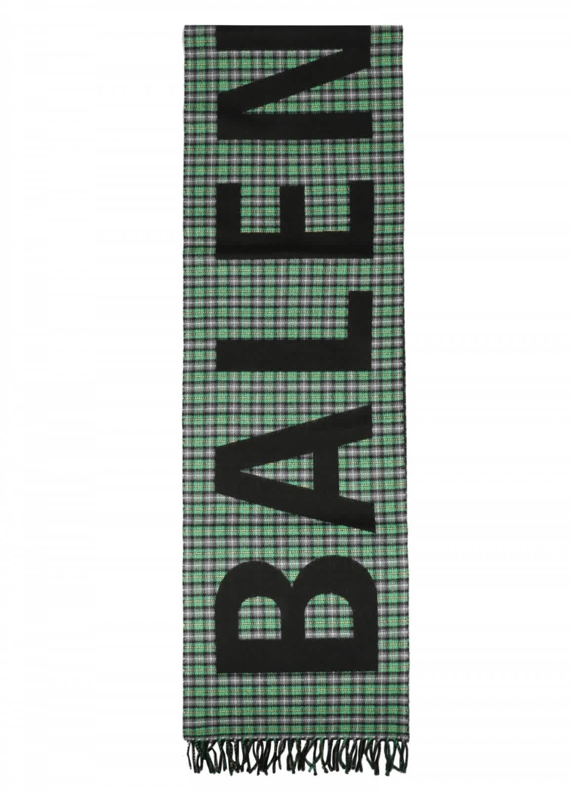 Balenciaga Tartan Oversize Jacquard Wool Scarf In Black,green