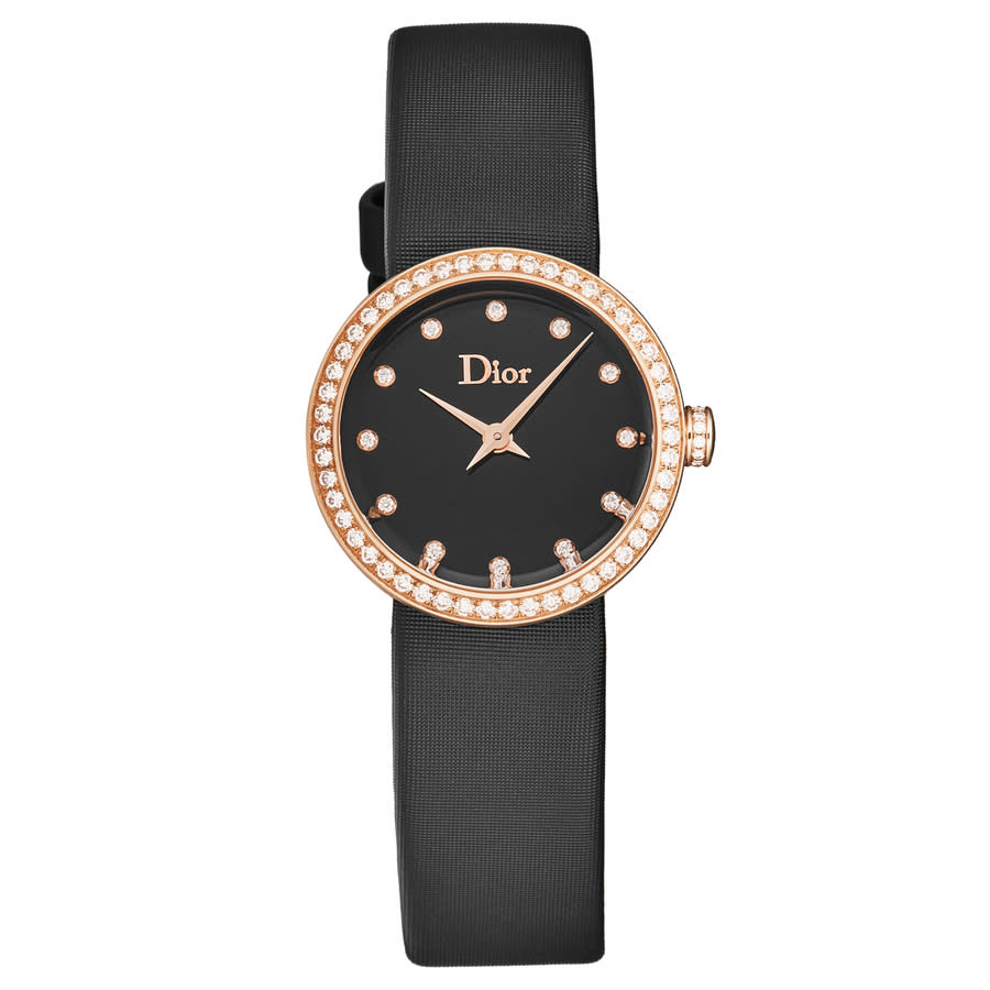 Shop Dior La D De  Quartz Diamond Black Dial Ladies Watch Cd047170a005 In Black / Gold / Gold Tone / Pink / Rose / Rose Gold / Rose Gold Tone