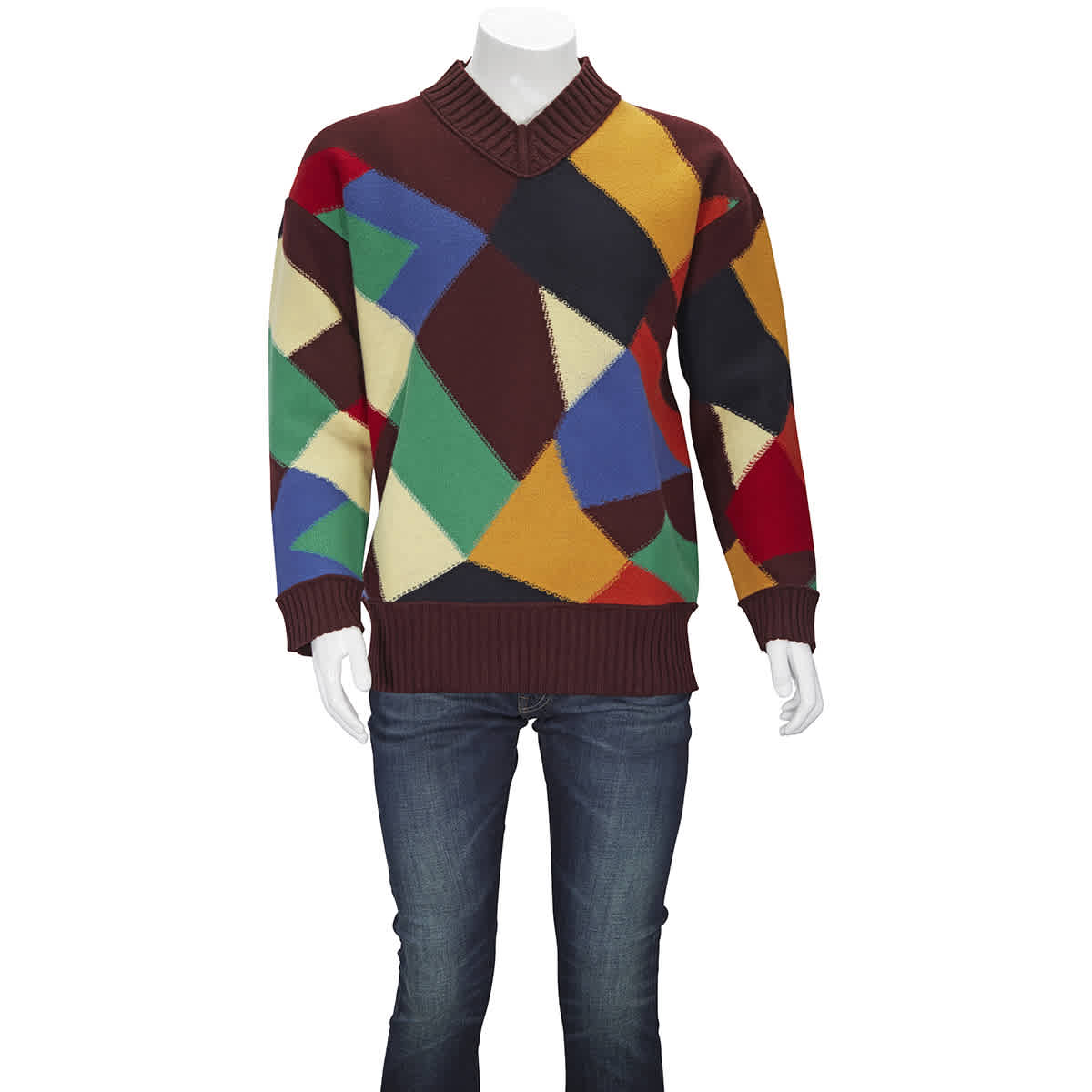 Burberry Mens Patchwork Wool Sweater, Size Large In N,a