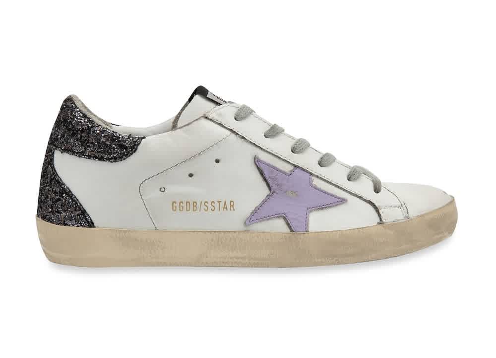 GOLDEN GOOSE WHITE SUPERSTAR GLITTERY HEEL SNEAKERS