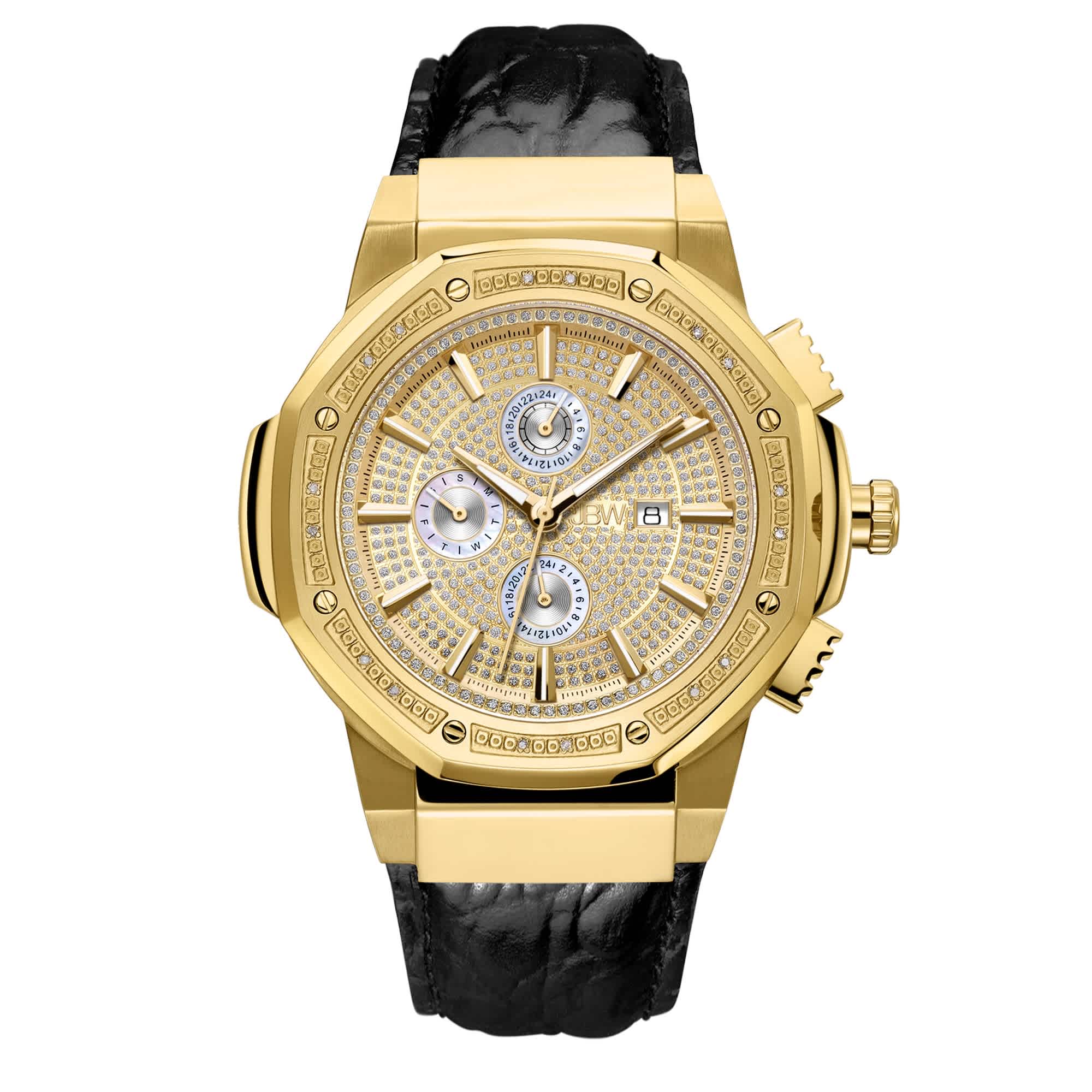 Jbw 10 Yr Anniversary Saxon 0.16 Ctw Diamond And 18k Gold-plated Mens Watch Jb-6101l-10a In Black / Gold / Gold Tone / Yellow