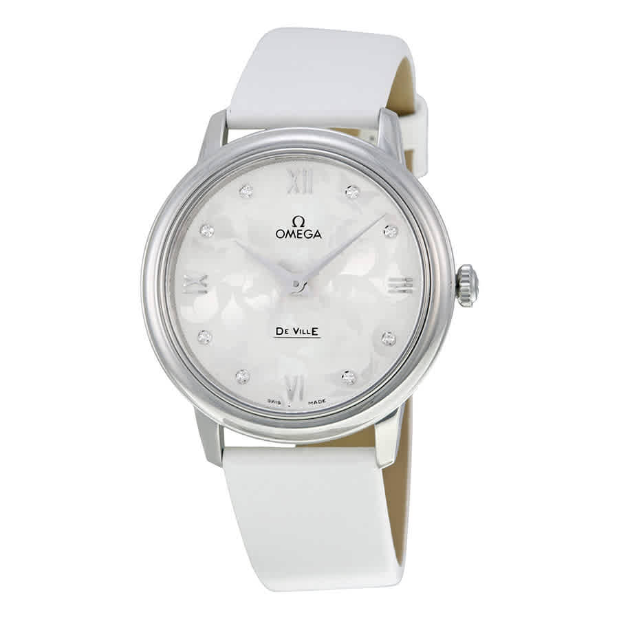 Omega De Ville White Diamond Dial White Satin Ladies Watch 42412336052001 In Silver / White