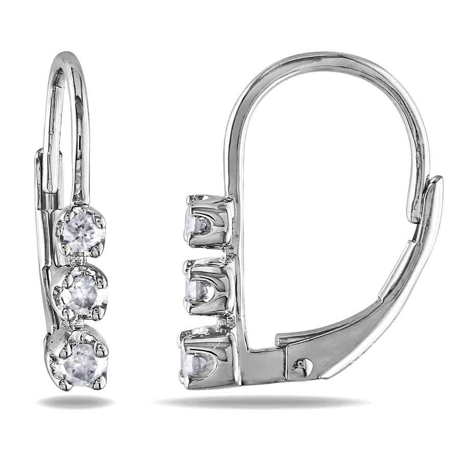 Amour 1/4 Ct Tw 3 Stone Diamond Leverback Earrings In Sterling Silver In White