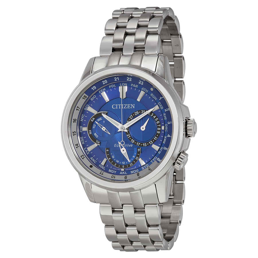 Citizen Calendrier Mens Multi-function Silver Tone Stainless Steel Bracelet Watch Bu2021-51l In Blue / Dark