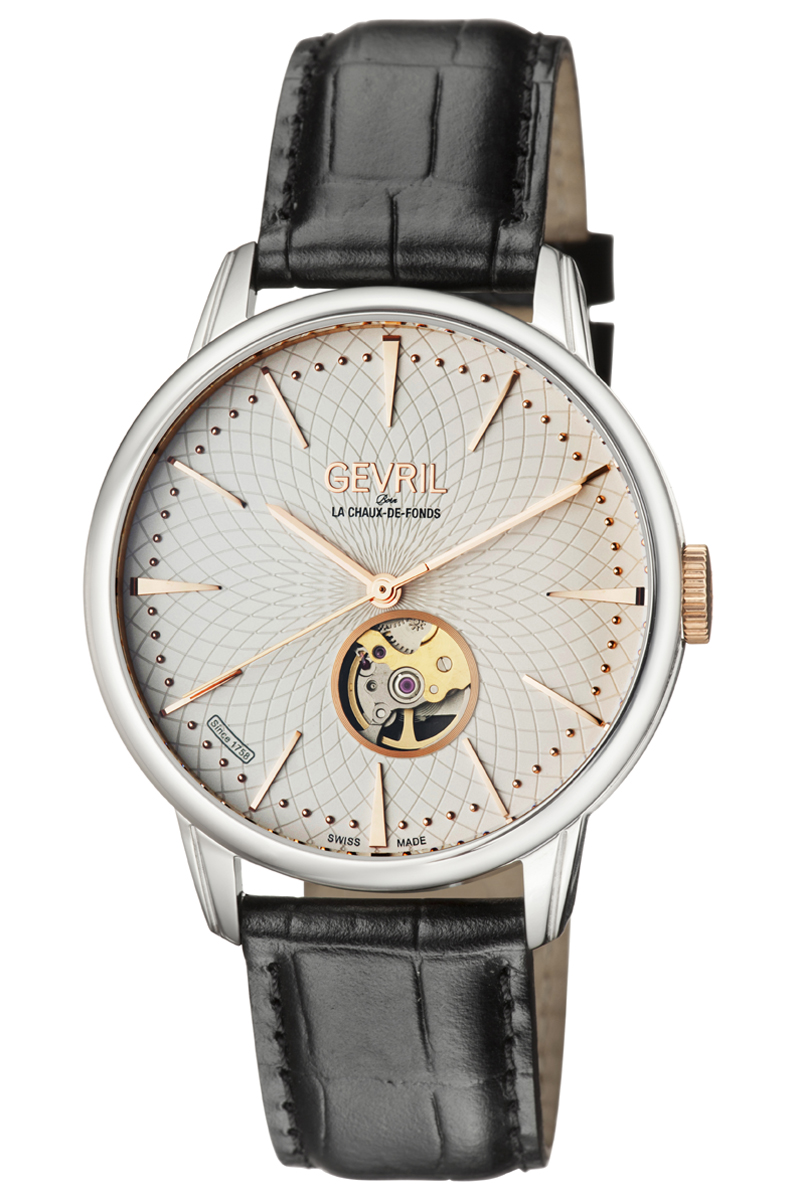 Gevril Mulberry Open Heart Automatic Mens Watch 9601 In Berry / Black / Gold Tone / Silver