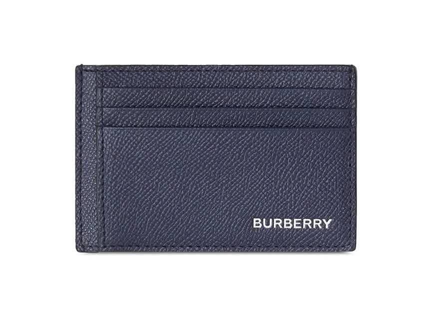 Burberry House Check Chase Deep Blue Grainy Leather Money Clip Card Case  Wallet