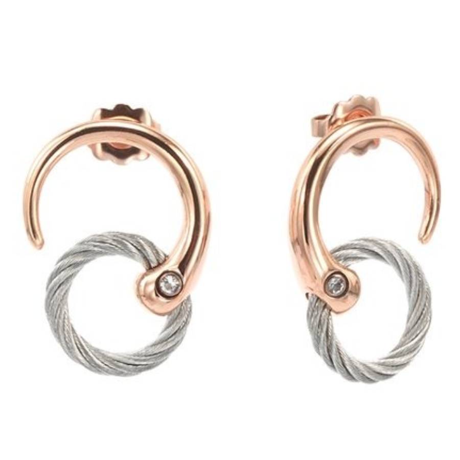 CHARRIOL CHARRIOL INFINITY ZEN STEEL ROSE GOLD PVD TOPAZ EARRINGS