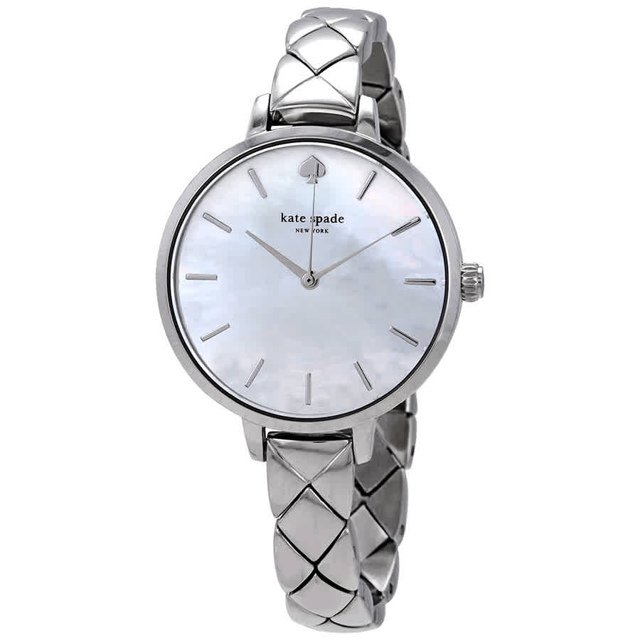 Kate Spade Metro White Mother Of Pearl Dial Ladies Watch Ksw1465 In Mother Of Pearl,silver Tone,white