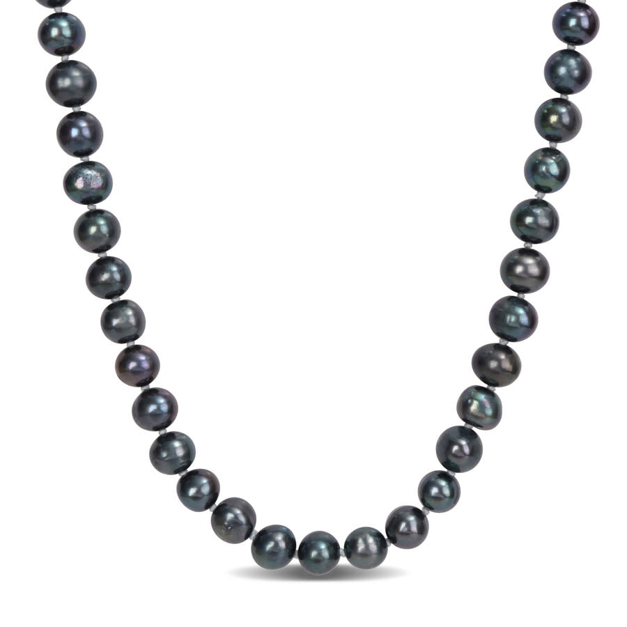 Amour 7.5-8mm Black Cultured Freshwater Pearl Strand Necklace In White