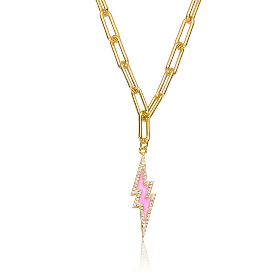 Rachel Glauber 14k Gold Plated Cubic Zirconia Charm Necklace In Pink