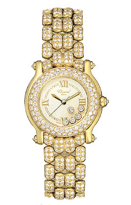 Chopard Happy Sport Diamond 18kt Yellow Gold Ladies Watch 27/6194-20 In Gold / White / Yellow