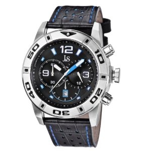 JOSHUA AND SONS JOSHUA & SONS CHRONOGRAPH BLACK DIAL BLACK LEATHER MENS WATCH JS60BU