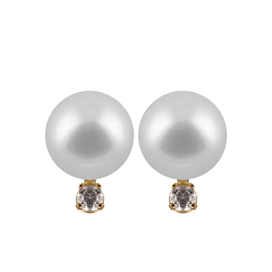 Bella Pearl 14k Gold Pearl Diamond Stud Earrings In Gold Tone