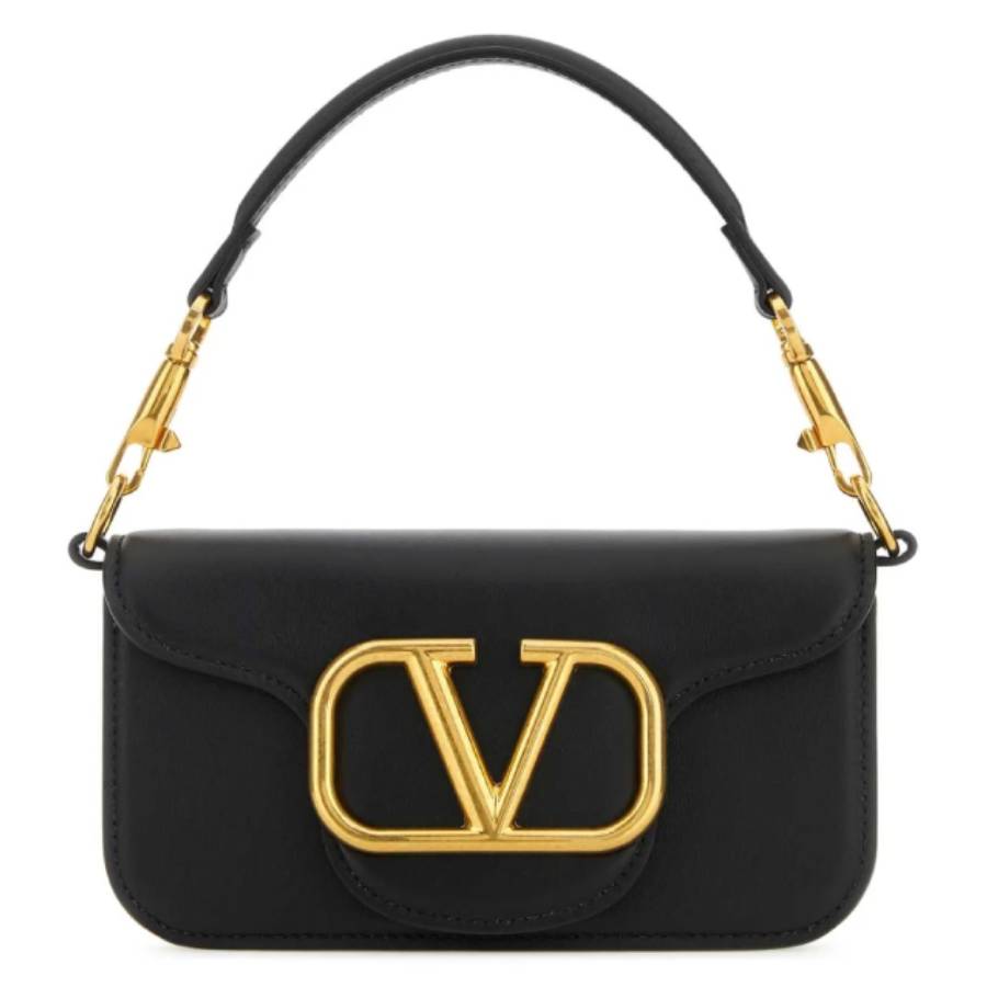 Shop Valentino Black Calfskin Loco Small Shoulder Bag