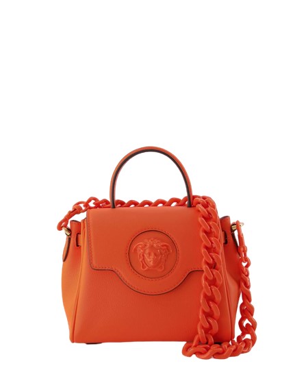 Versace Orange Leather Medusa Tote Bag