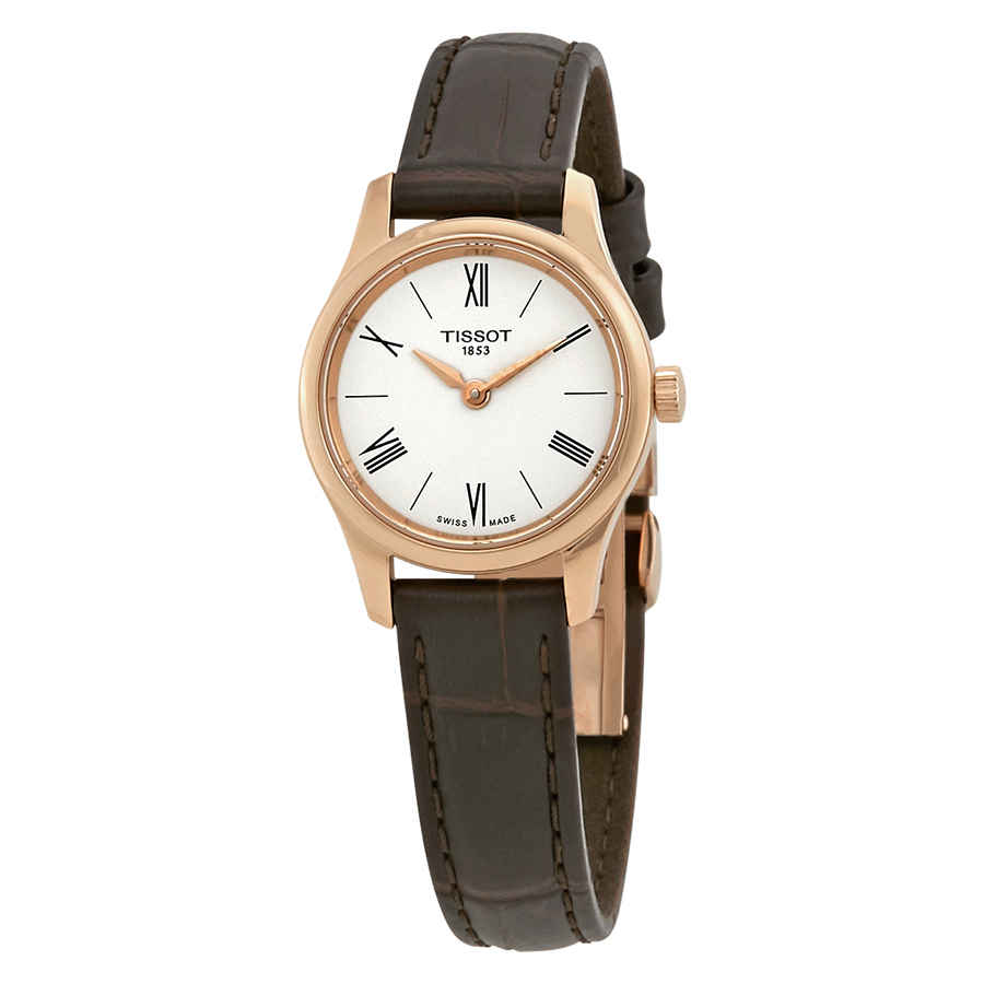 Tissot Tradition Thin White Dial Ladies Leather Watch T0630093601800 In Brown / Gold / Gold Tone / Rose / Rose Gold / Rose Gold Tone / White
