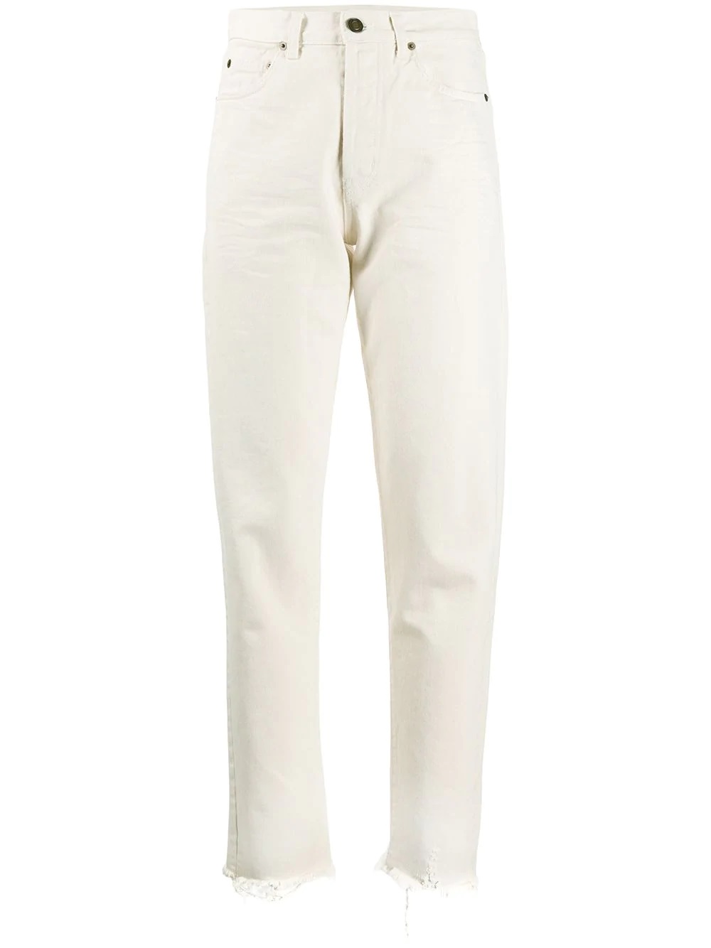 Saint Laurent Distressed Straight-leg Jeans In White